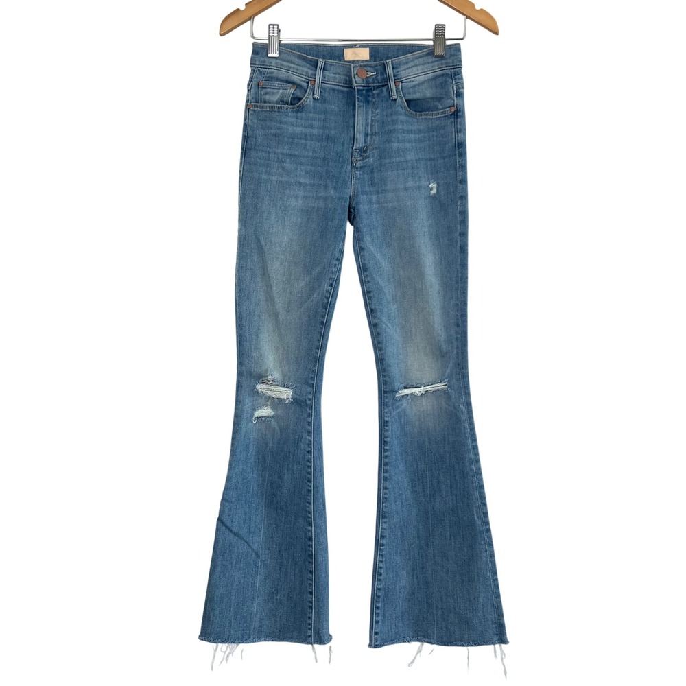 Mother The Weekender Fray Jeans Dreamer Wash Distressed Flare Leg Size 25